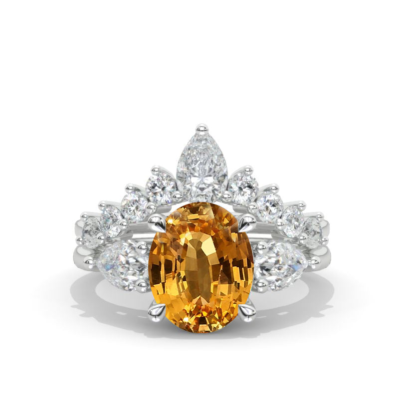 10x8mm Oval Cut Genuine Yellow Citrine White Gold Engagement Ring Model 585