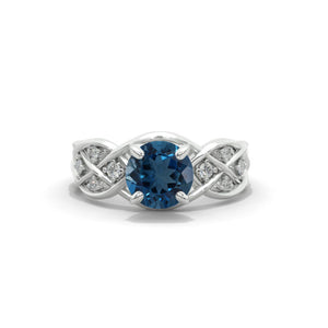 2.0 Carat Genuine London Blue Topaz Lattice Engagement Ring