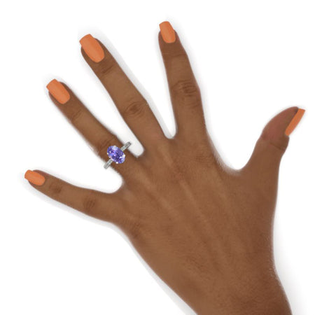 5 Carat Oval Cut Lavender Purple Sapphire Hidden Halo White Gold Engagement Ring