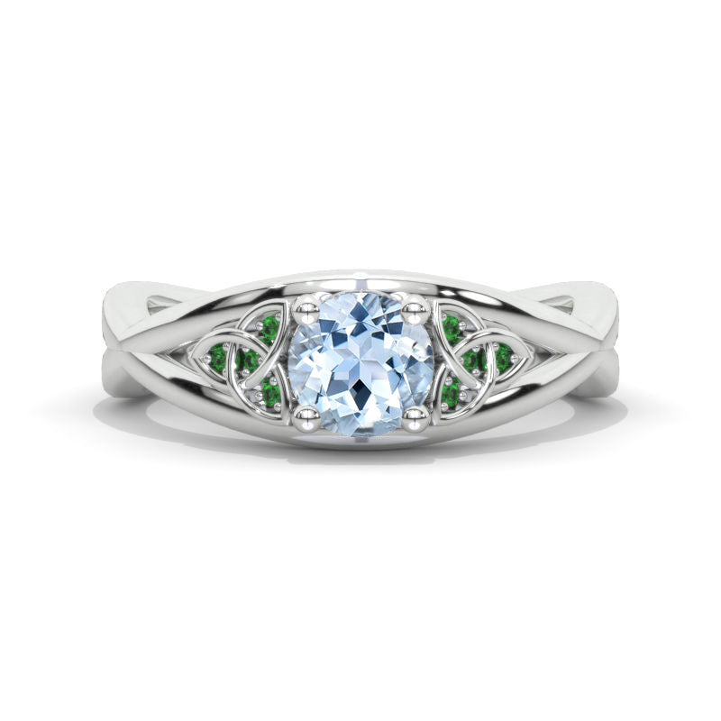 Genuine Aquamarine Celtic Engagement Ring 14K White Gold