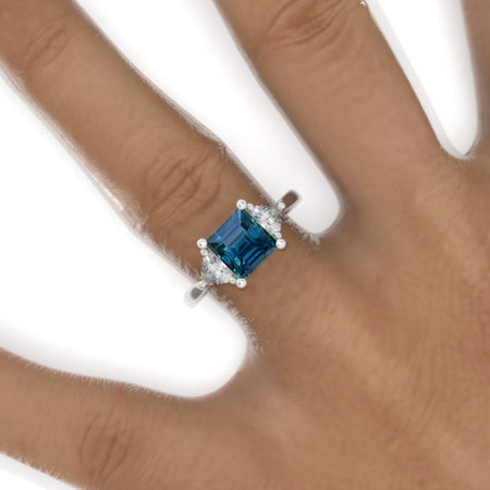 2 Carat Princess and Trillion Teal Sapphire Engagement Ring 14K White Gold Ring