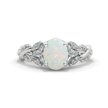 Celtic 2 Carat Oval Genuine Natural White Opal 14K Black Gold Engagement Ring