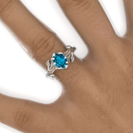 1.5 Carat Oval 2.5 Carat Kite Genuine London Blue Topaz Halo 14K White Gold Engagement Ring, Eternity Ring SetTwig Organic Shaped 14K Gold Engagement Promissory Ring