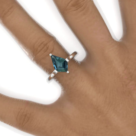 14K White Gold 3 Carat Kite Teal Sapphire Solitaire Engagement Ring