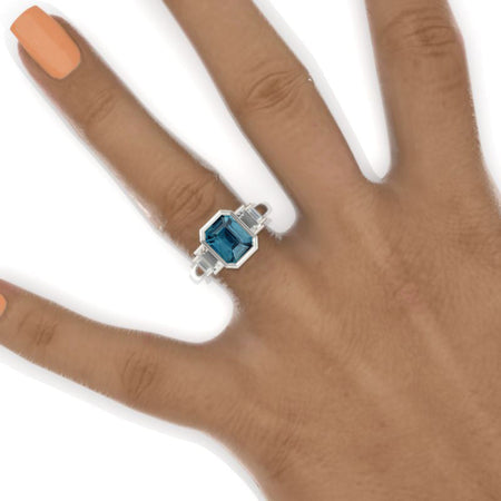 3 Carat Teal Sapphire Emerald Cut Bezel Set Teal Sapphire Five-Stone  Engagement Ring