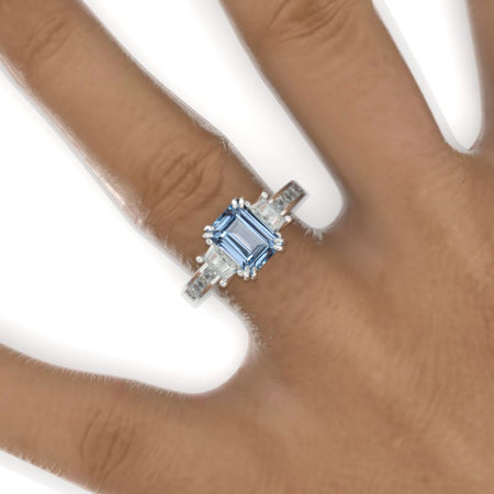 2 Carat Emerald Cut Genuine Aquamarine White Gold Engagement Ring