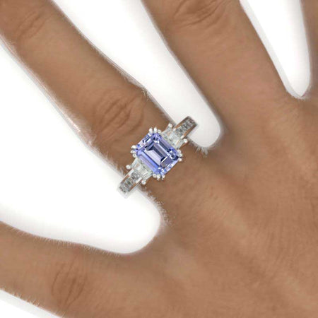 2 Carat Emerald Cut Purple Sapphire White Gold Engagement Ring
