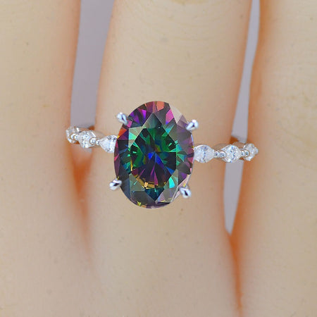 4.5 Carat Classic Oval Mystic Topaz Engagement Ring. 14k Gold Solitaire ring. Oval Cut Ring. Promise ring. Wedding Ring anniversary ring, Vintage royal Style