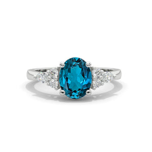 Oval Genuine London Blue Topaz 14K White Gold Engagement Promissory Ring