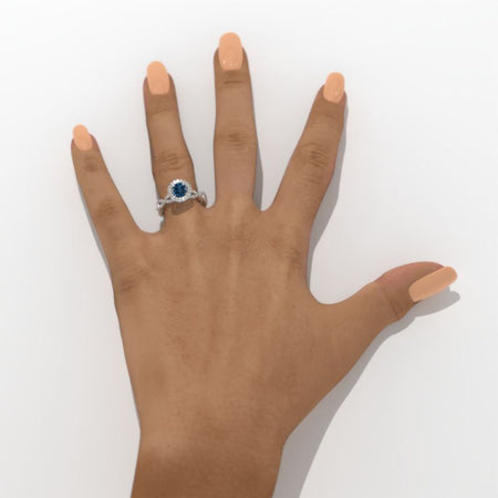 1.0 Carat Genuine London Blue Topaz Halo Twisted Engagement Ring