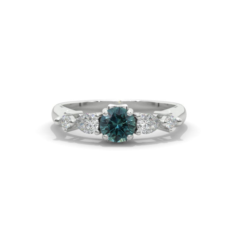 1.0 CTW Genuine Teal Sapphire Gold Engagement Ring