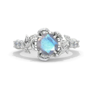 1.5 Carat Round Labradorite Floral Halo Engagement Ring