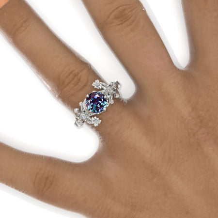 7mm Round Alexandrite Floral Victorian Style  Engagement Ring