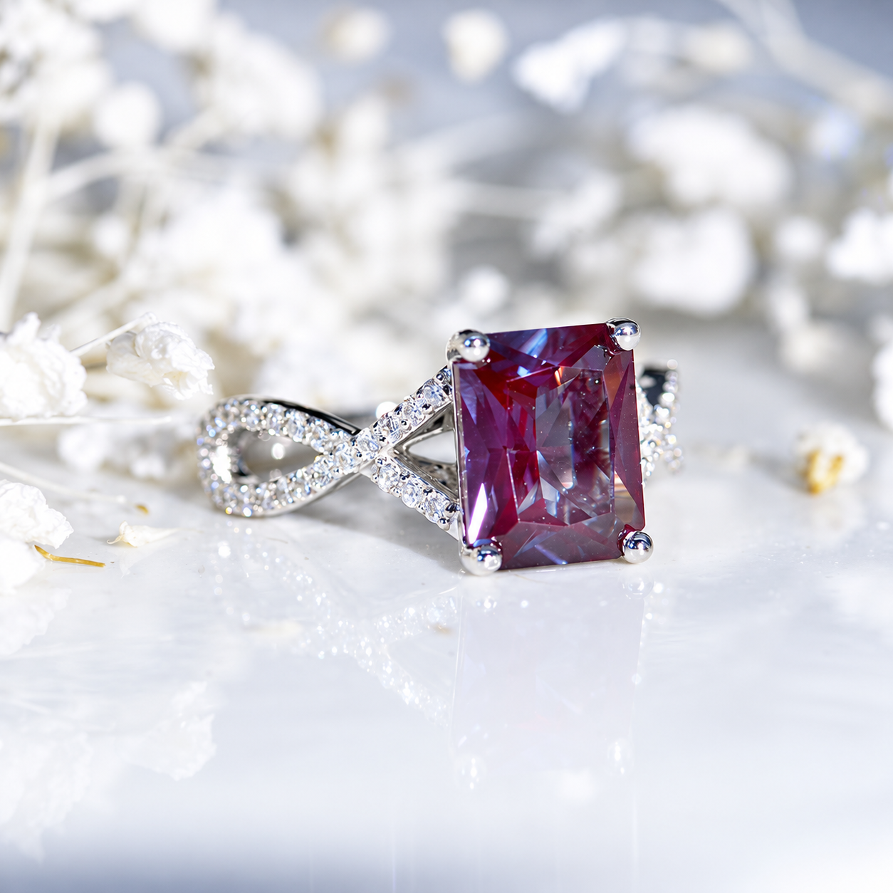 4Ct Alexandrite Engagement Ring Radiant Cut Alexandrite Gold Engagement Ring  Molde 1420