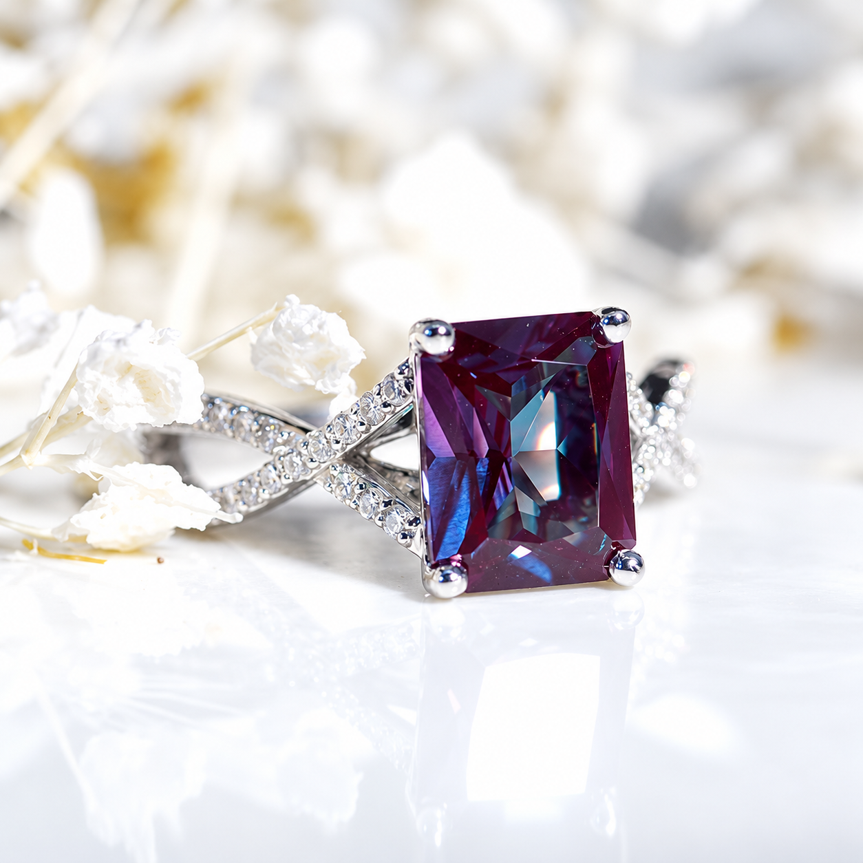 4Ct Alexandrite Engagement Ring Radiant Cut Alexandrite Gold Engagement Ring  Molde 1420