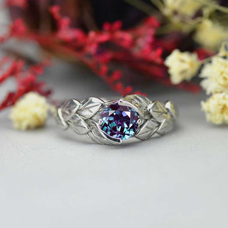 2 Carat Alexandrite Floral Leaf Engagement Ring