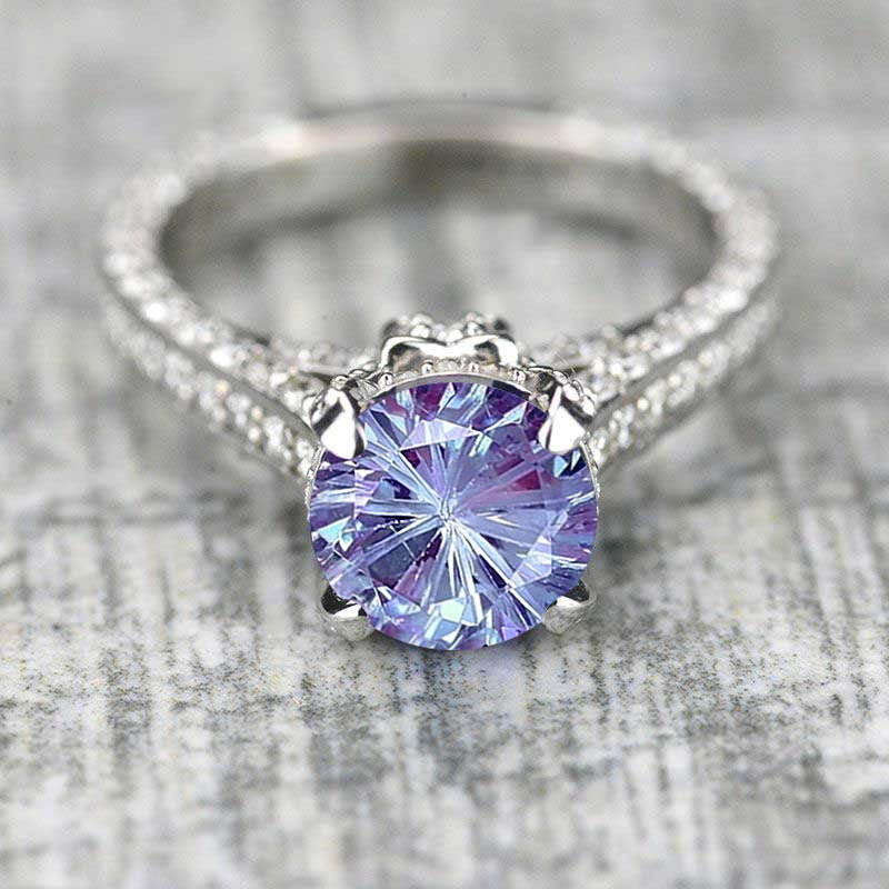 3.2 Carat Fireworks Cut Alexandrite Engagement 14K White Gold Ring