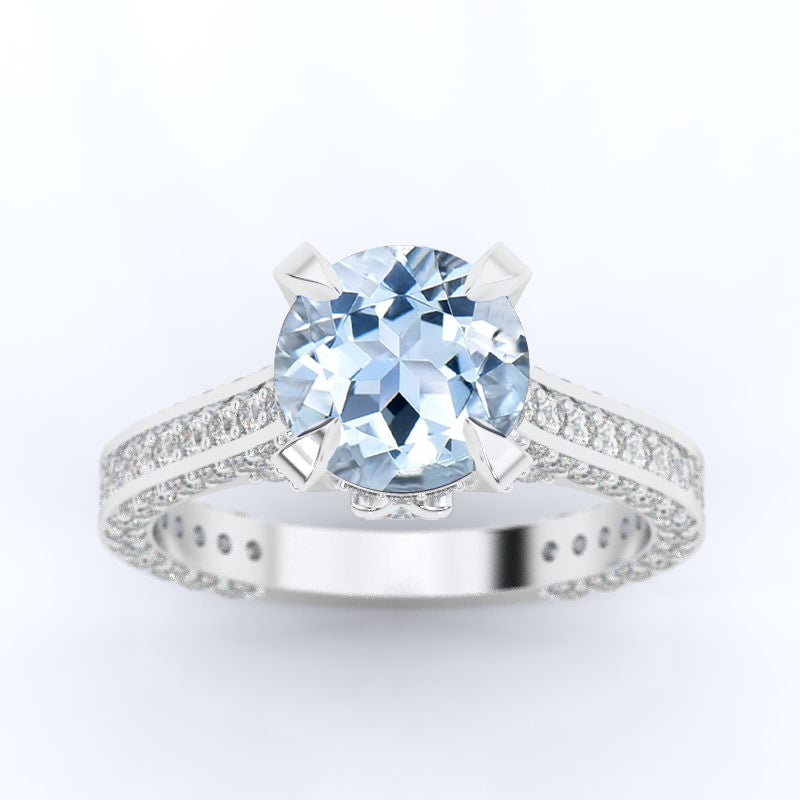 3.2 Carat Genuine Natural Aquamarine Engagement 14K White Gold Ring