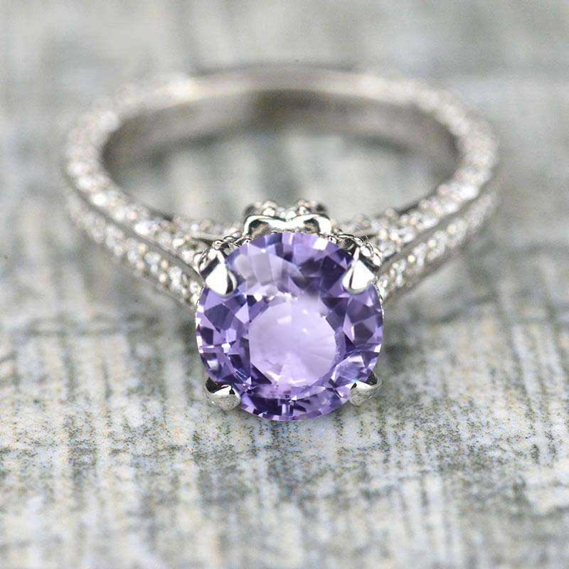 3.2 Carat Purple Sapphire Engagement 14K White Gold Ring