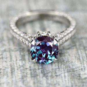 3.2 Carat Alexandrite Engagement 14K White Gold Ring