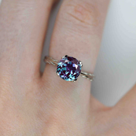 2 Carat Alexandrite Floral 14K White Gold Engagement Ring