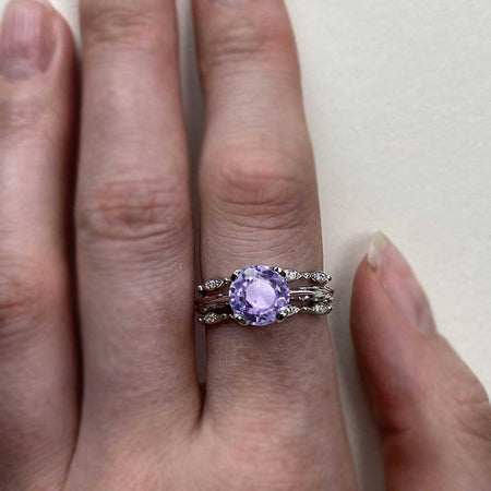 2 Carat Purple Sapphire Engagement Eternity Three Rings Set