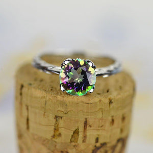 2 Carat Genuine Natural Mystic Topaz Leaf Floral Promissory Ring