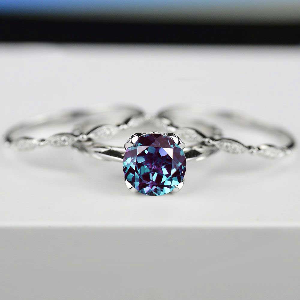 Giliarto Alexandrite Engagement Eternity Rings Eternity Set