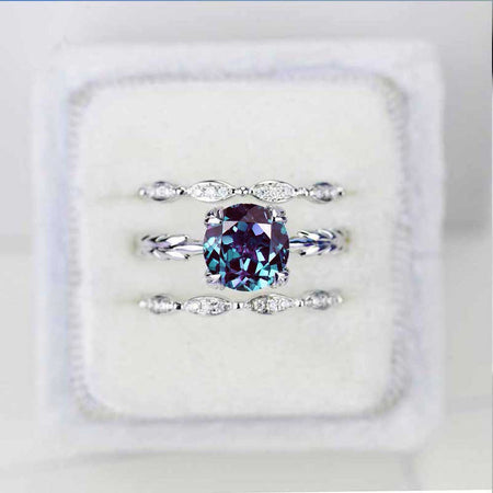 2 Carat Alexandrite Engagement Eternity Three Rings Set