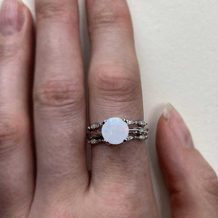 Giliarto White Opal Engagement Eternity Rings Eternity Set
