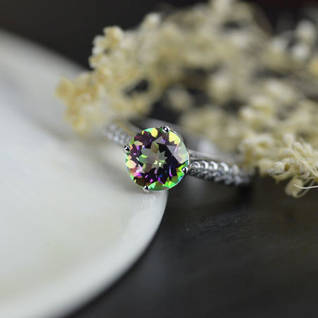 2 Carat Mystic Topaz Engagement 14K White Gold Ring Classic Customized Design Your Own Ring