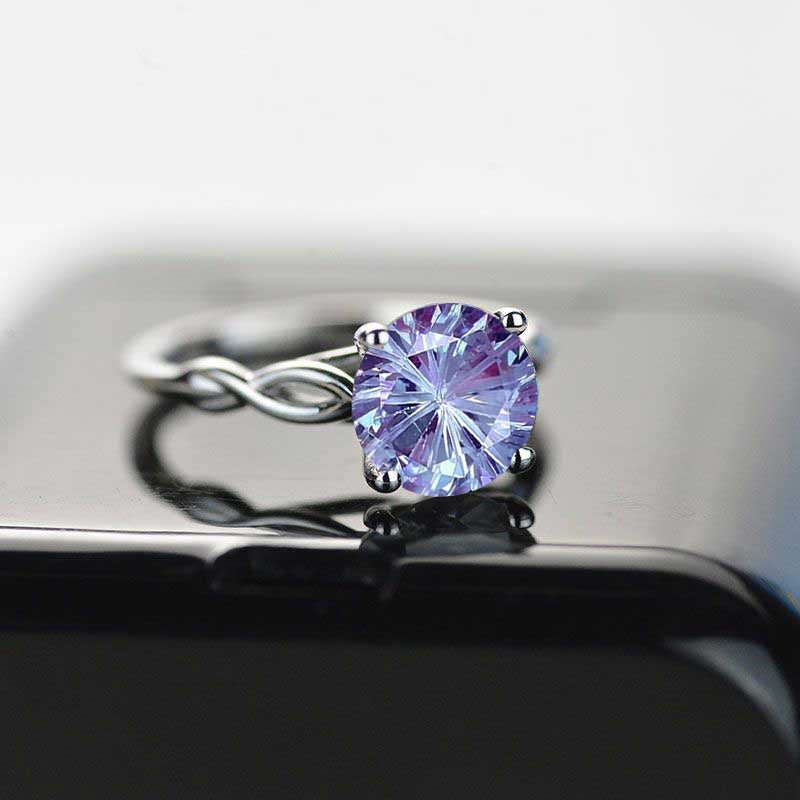 3 Carat Fireworks Cut Alexandrite Stone 14K White Gold Ring