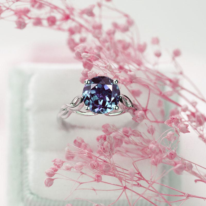 3 Carat Light Alexandrite Stone 14K White Gold Ring