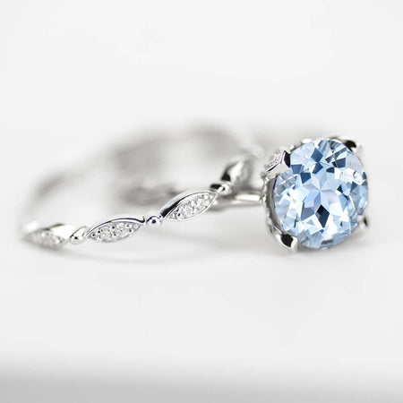 Genuine Natural Aquamarine Engagement Eternity Gold Ring
