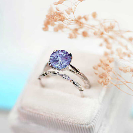 2 Carat Fireworks Cut Alexandrite Engagement Eternity Gold Ring Set