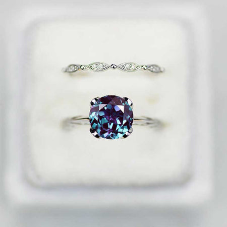 2 Carat Alexandrite Engagement Eternity Gold Rings Set