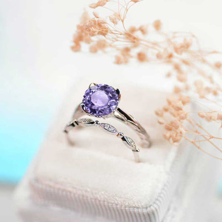 2 Carat Purple Sapphire  Engagement Eternity Gold Rings Set