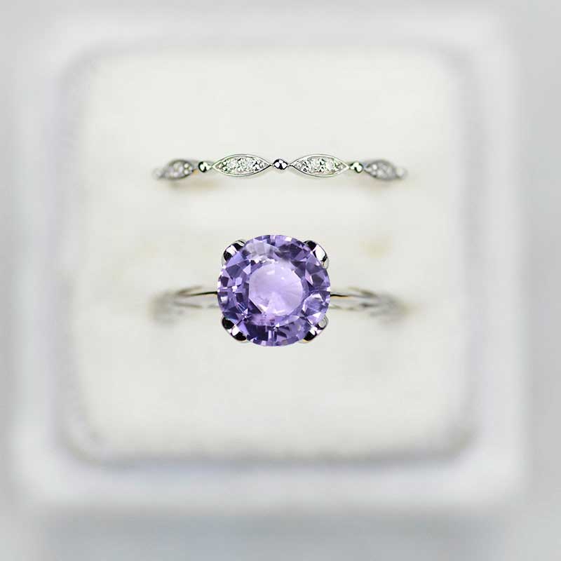 2 Carat Light Purple Sapphire Engagement Eternity Gold Rings Set