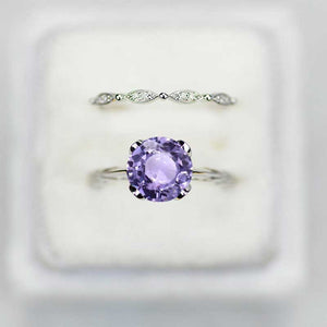 2 Carat Light Purple Sapphire Engagement Eternity Gold Rings Set