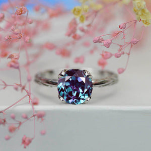 2 Carat Alexandrite Floral 14K White Gold Engagement Ring