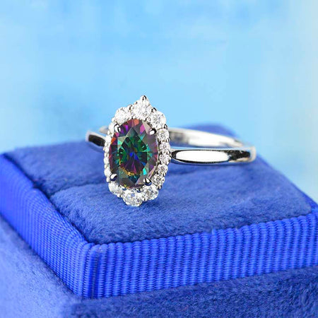 14K White Gold 3 Carat Oval Mystic Topaz Halo Engagement Ring