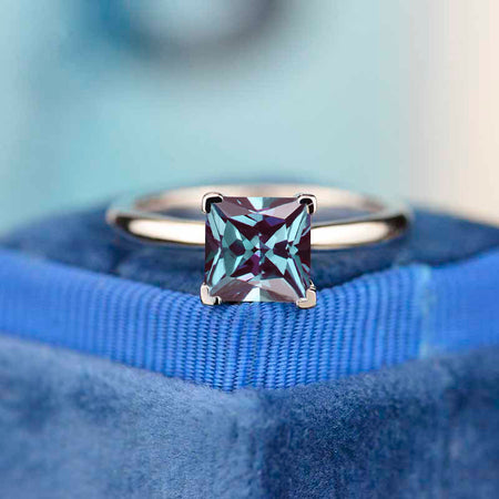 2 Carat Princess Cut Alexandrite White Gold Alexandrite  Engagement Ring