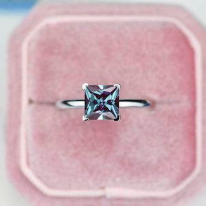 2 Carat Princess Cut Alexandrite White Gold Alexandrite  Engagement Ring