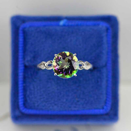 3 Carat Genuine Natural Mystic Topaz Stone 14K White Promissory Gold Ring