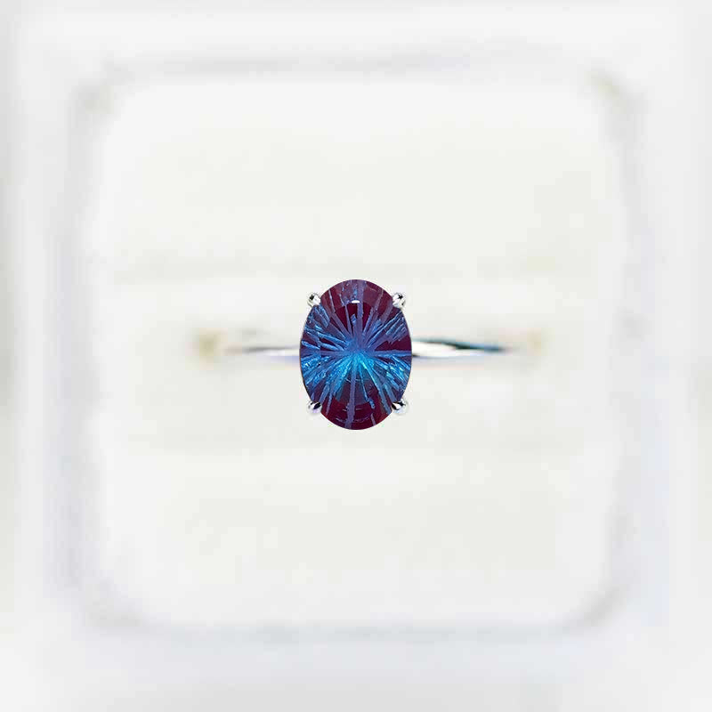 14K White Gold 2 Carat Oval Fireworks Cut Alexandrite Engagement Ring
