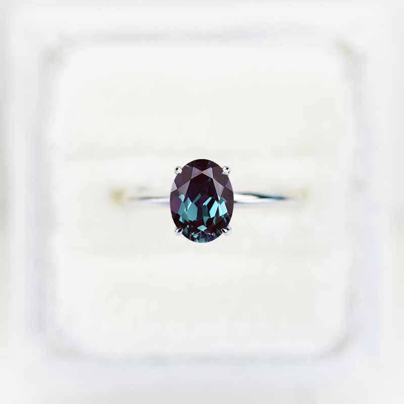 14K White Gold 2 Carat Oval Alexandrite Engagement Ring