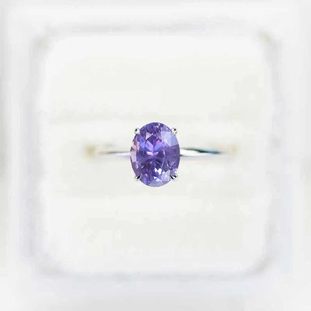 14K White Gold 2 Carat Oval Purple Sapphire Engagement Ring