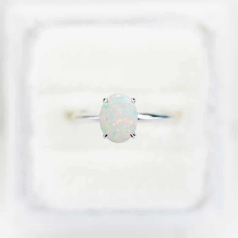 14K White Gold 2 Carat Oval White Opal Engagement Ring