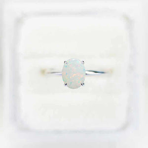 14K White Gold 2 Carat Oval White Opal Engagement Ring