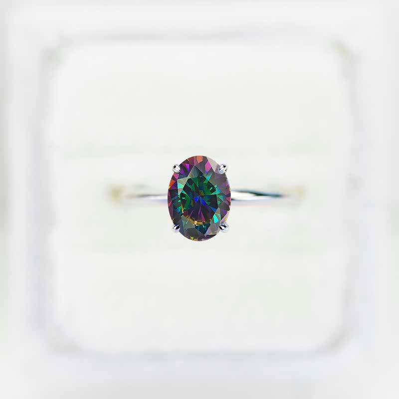 14K White Gold 2 Carat Oval Mystic Topaz Engagement Ring